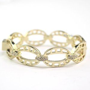 Women's Gold Tone Chain Cuff Bracelet With Pave Glass Rhinestones